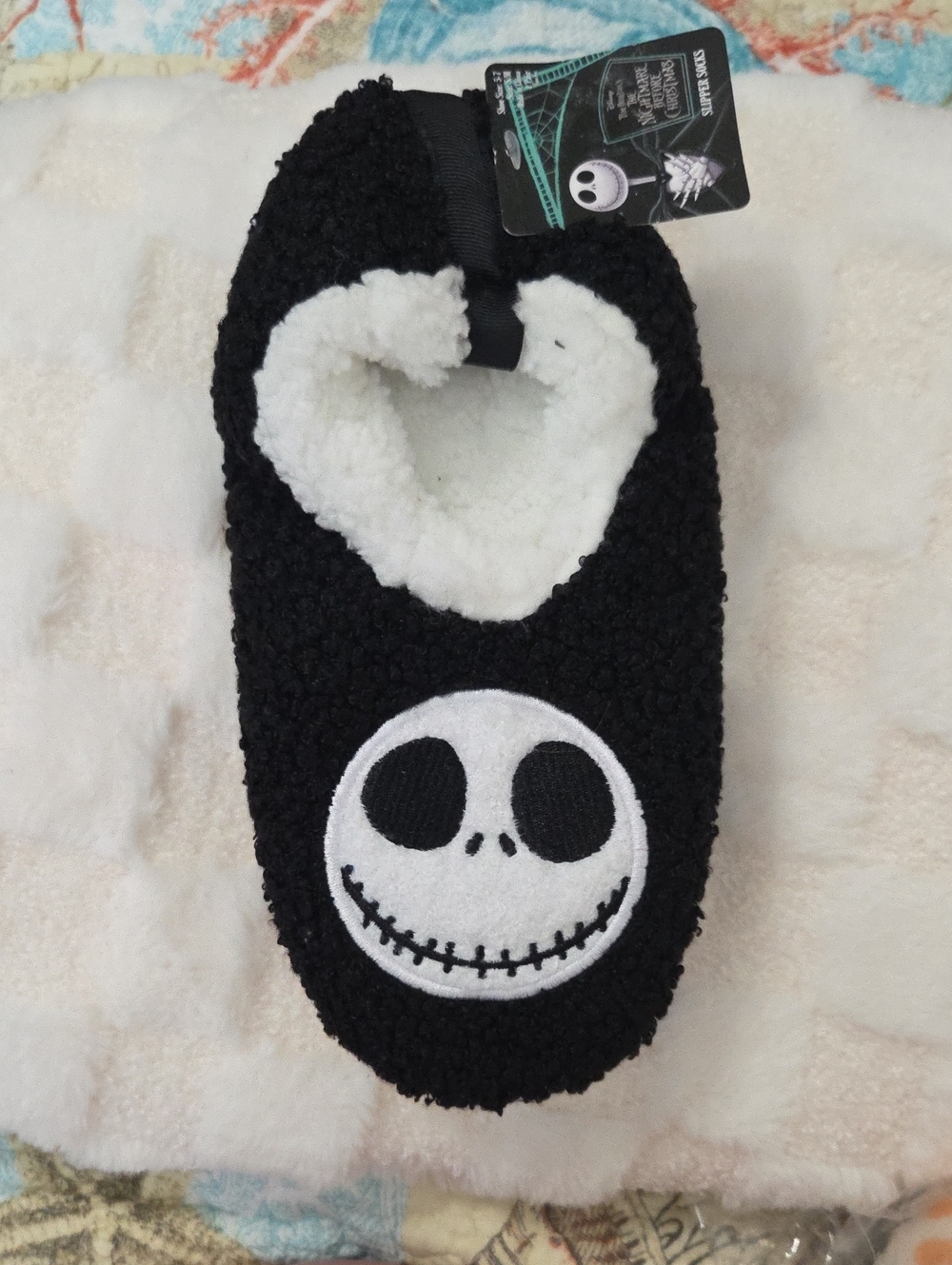 Disney Black and White Jack Skellington Sherpa Slipper Socks